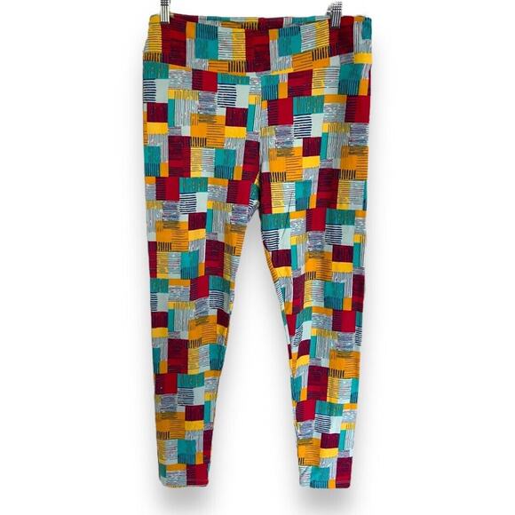 LuLaRoe Womens Leggings Sz TC Teal Mint Yellow Gold Red Geometric 12 14 16 18 - Picture 1 of 8